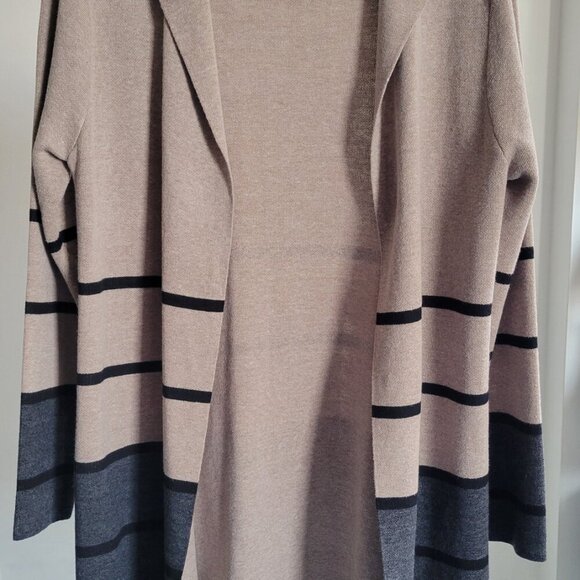 Apt. 9 Open Front Long Cardigan Sweater Women’s Large/Oatmeal & Gray Colorblock - Picture 4 of 16